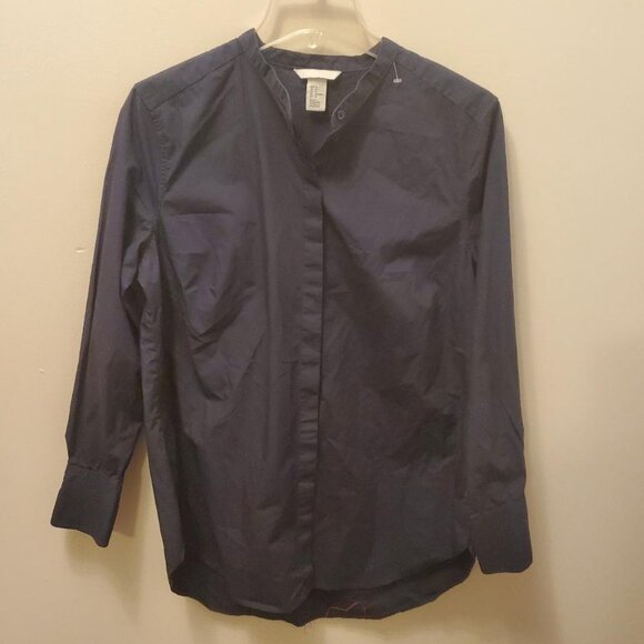 Women's H & M Tailored Button Blouse Size 14, Navy Blue, Long Sleeve, CUTE!! - Picture 1 of 3